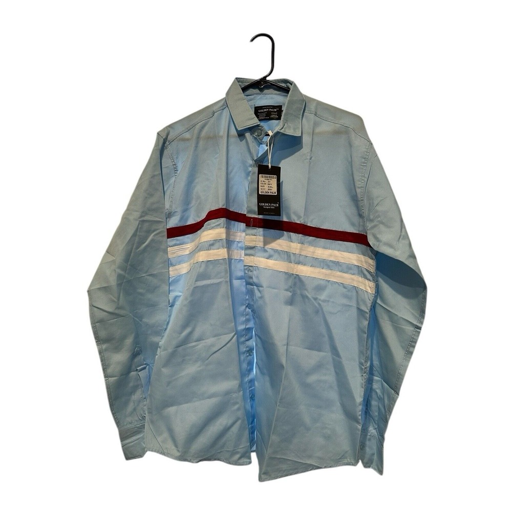 Golden Palm Designer Shirt Mens Long Sleeve Button Up Sky Blue Size 2XL XXL NWT